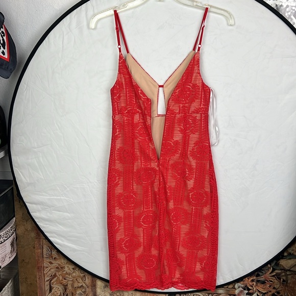 Lulus Avianna Red & Nude Lace Bodycon mini Dress, Size XS Cocktail sleeveless - Picture 6 of 16